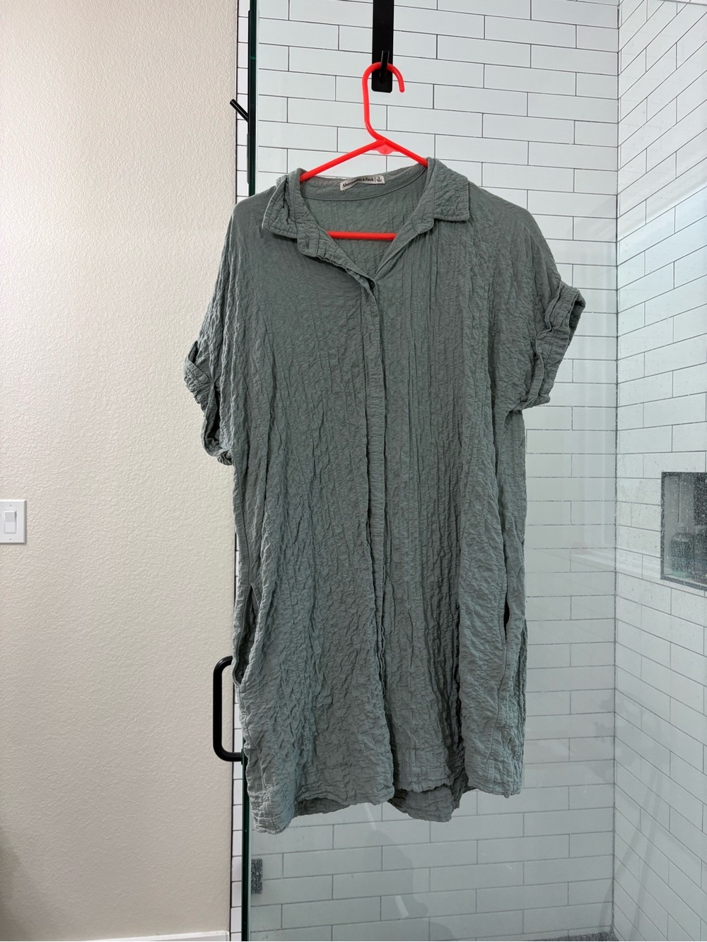 Abercrombie & Fitch Sage Green Crinkle Shirt Dress